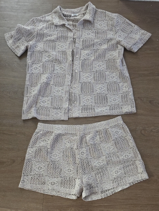 Ardene Other - Ardene Openwork Crochet Top & Shorts Set in Light Taupe